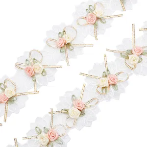1 Bag 2 Yards 3D Flower Lace Edge Trim Ribbon Embroidery Polyester Edging Trimmings Applique Fabric Vintage Sewing Craft for Wedding Dress Embellishment DIY Dress Decor