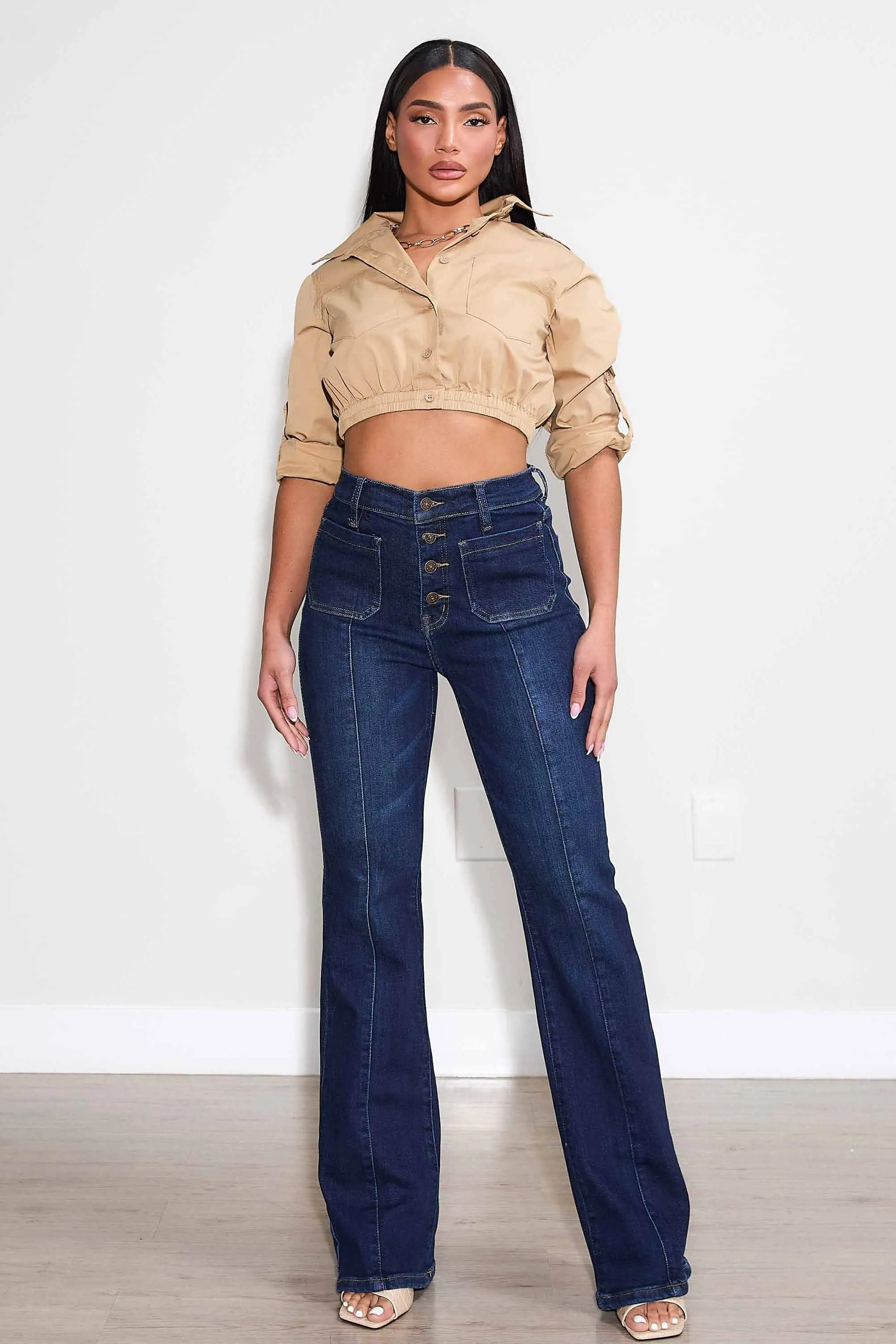 4 Buttons square pocket Bootcut Jeans