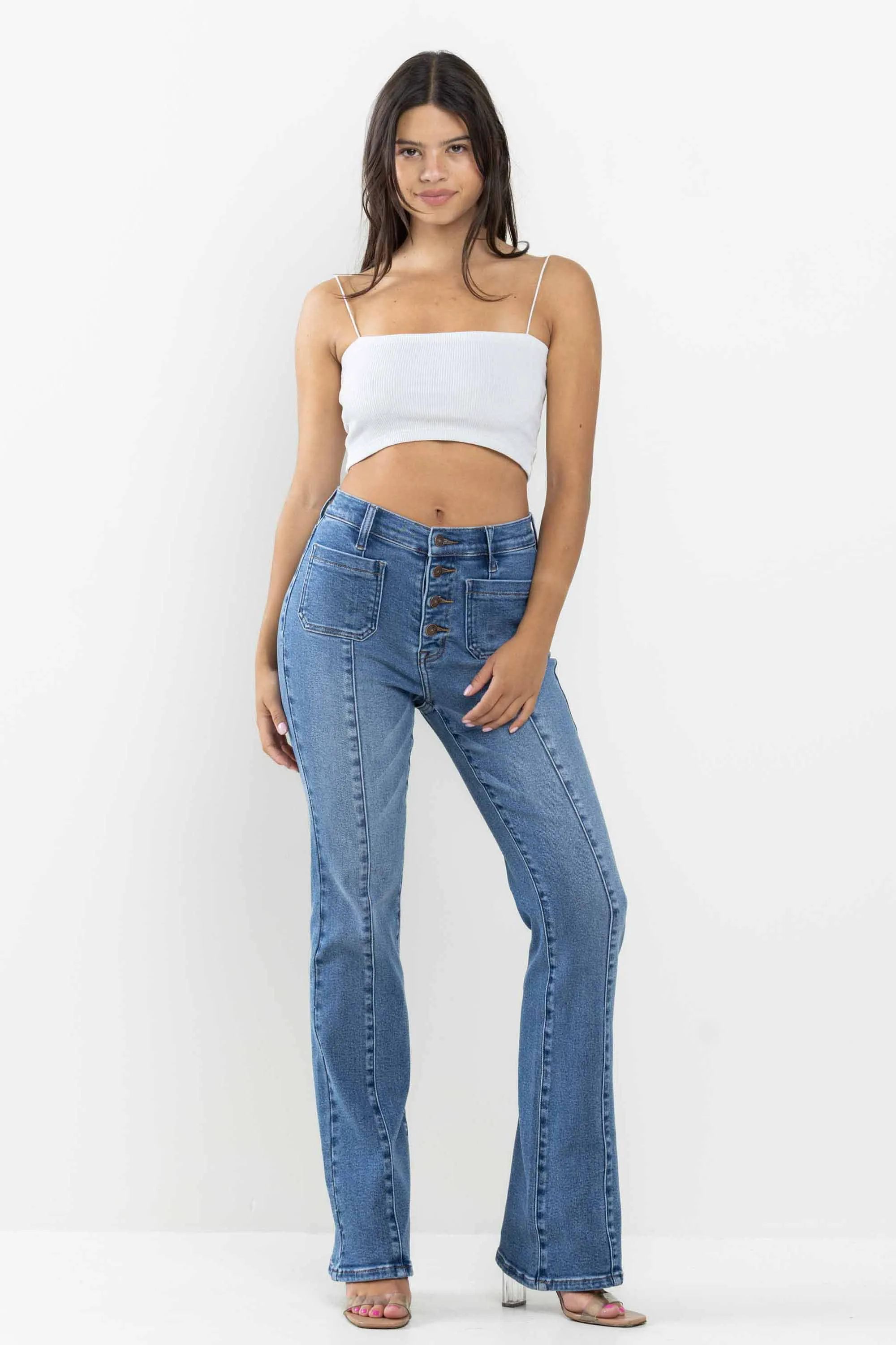 4 Buttons square pocket Bootcut Jeans