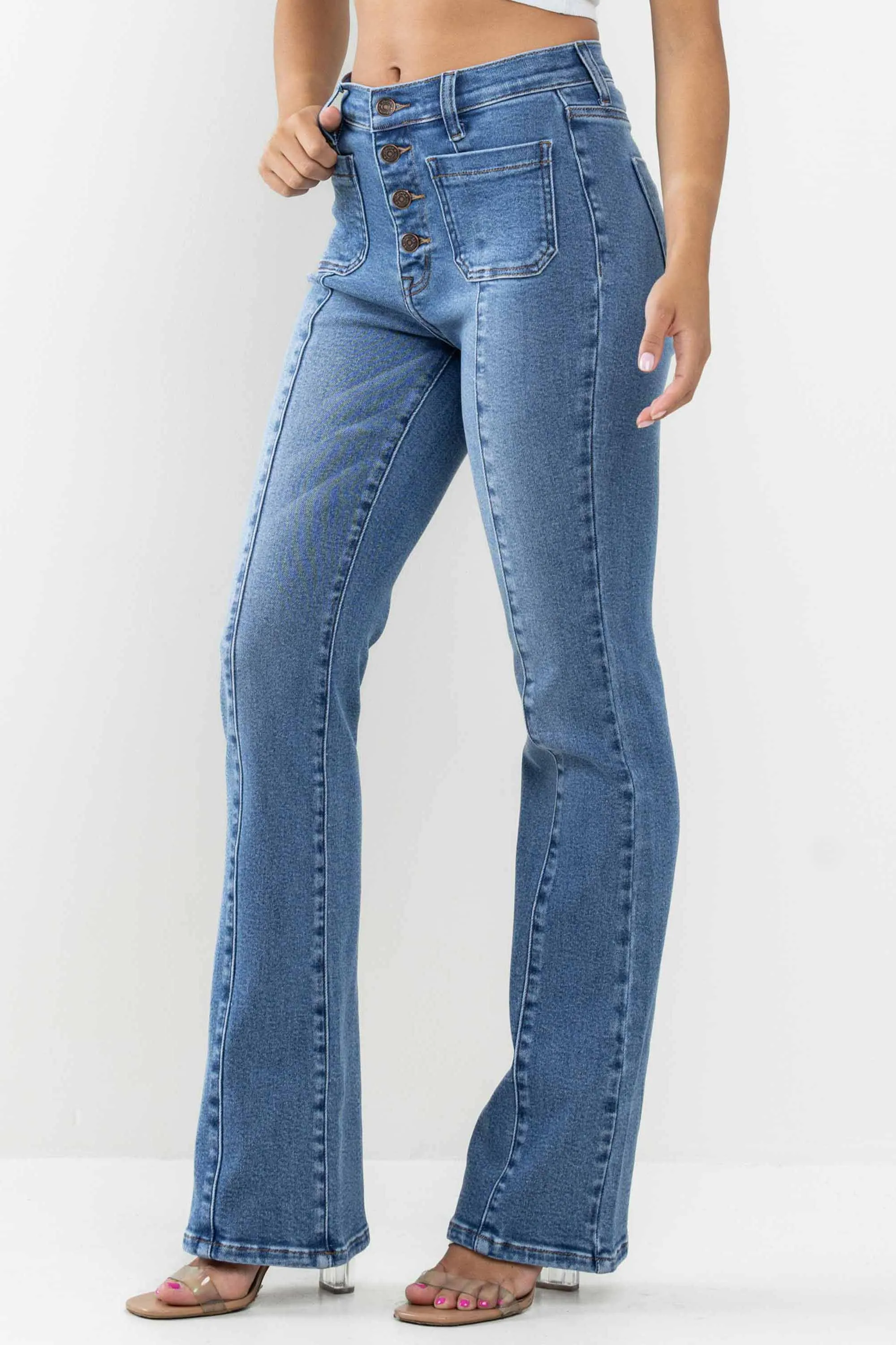 4 Buttons square pocket Bootcut Jeans