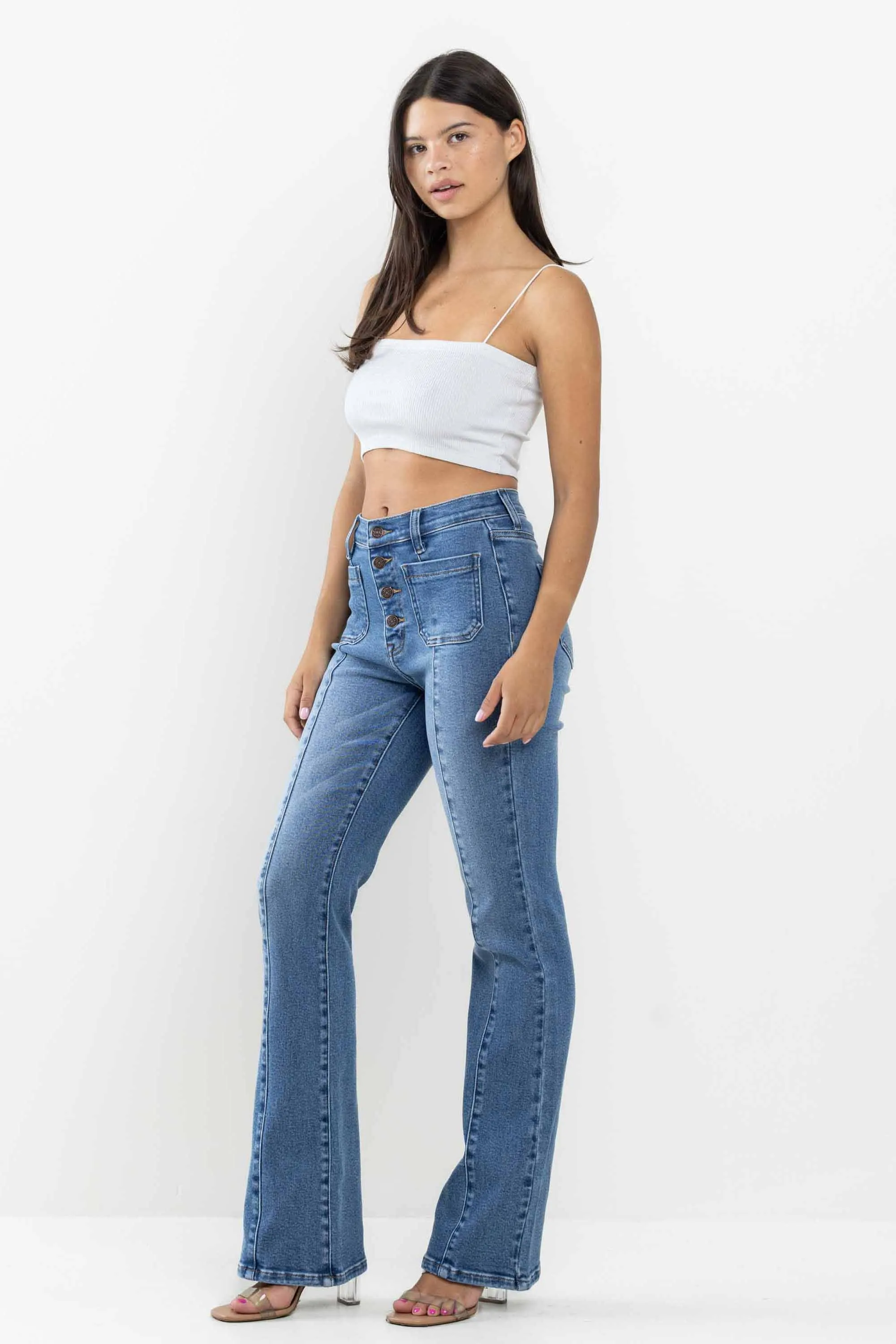 4 Buttons square pocket Bootcut Jeans