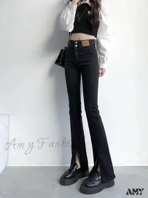 Amy Fashion - Feynzz's Split Spring And Autumn New High-waisted Slim Fit Micro-trumpet Trendy Women's Jean
