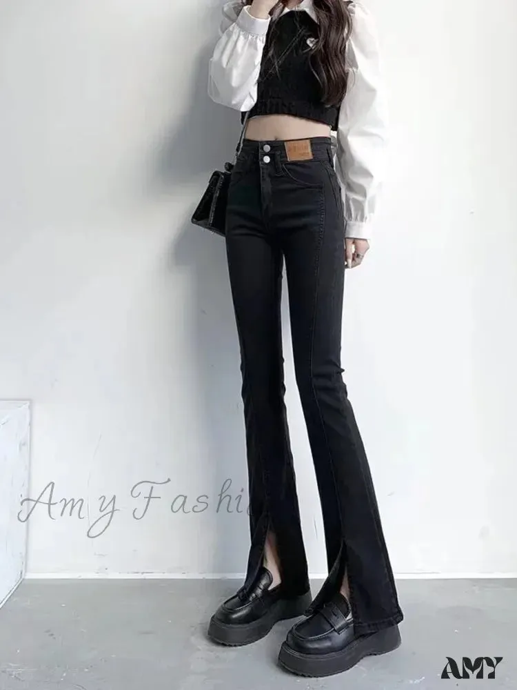 Amy Fashion - Feynzz's Split Spring And Autumn New High-waisted Slim Fit Micro-trumpet Trendy Women's Jean