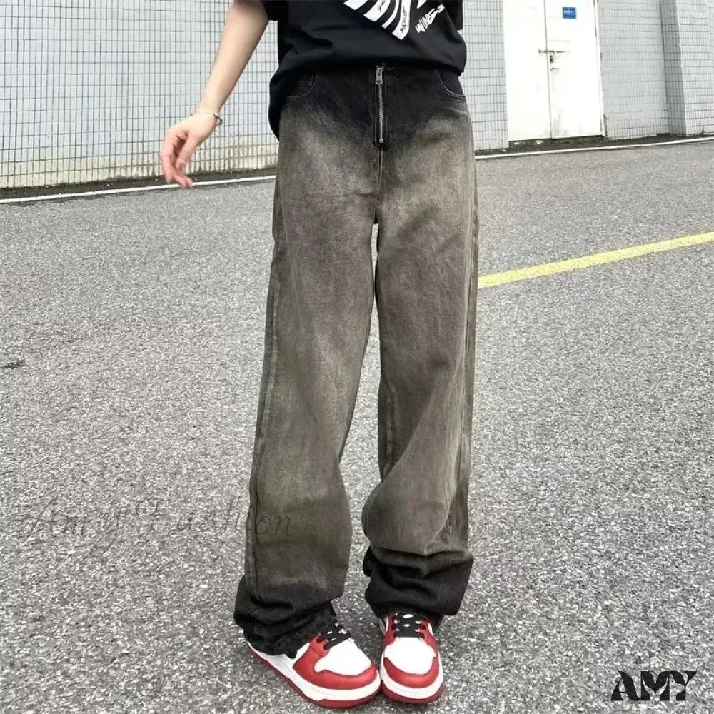 Amy Fashion - Trendy Hong Kong Style Autumn Casual Straight Leg Trendy Brand Natural Waist Jean