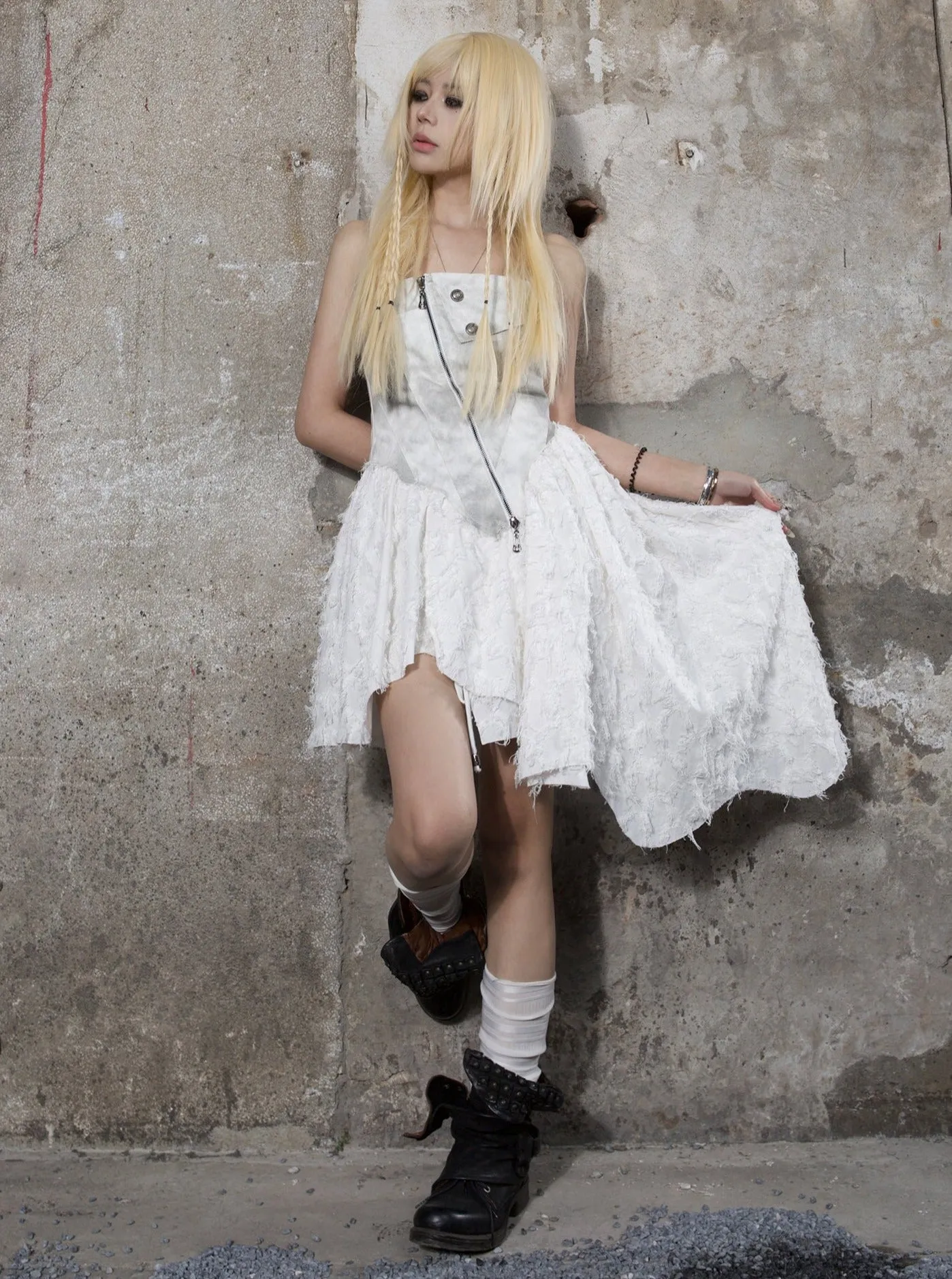 ARIADNAw Gothic Fringe Mini Dress - Black and White (Women's)