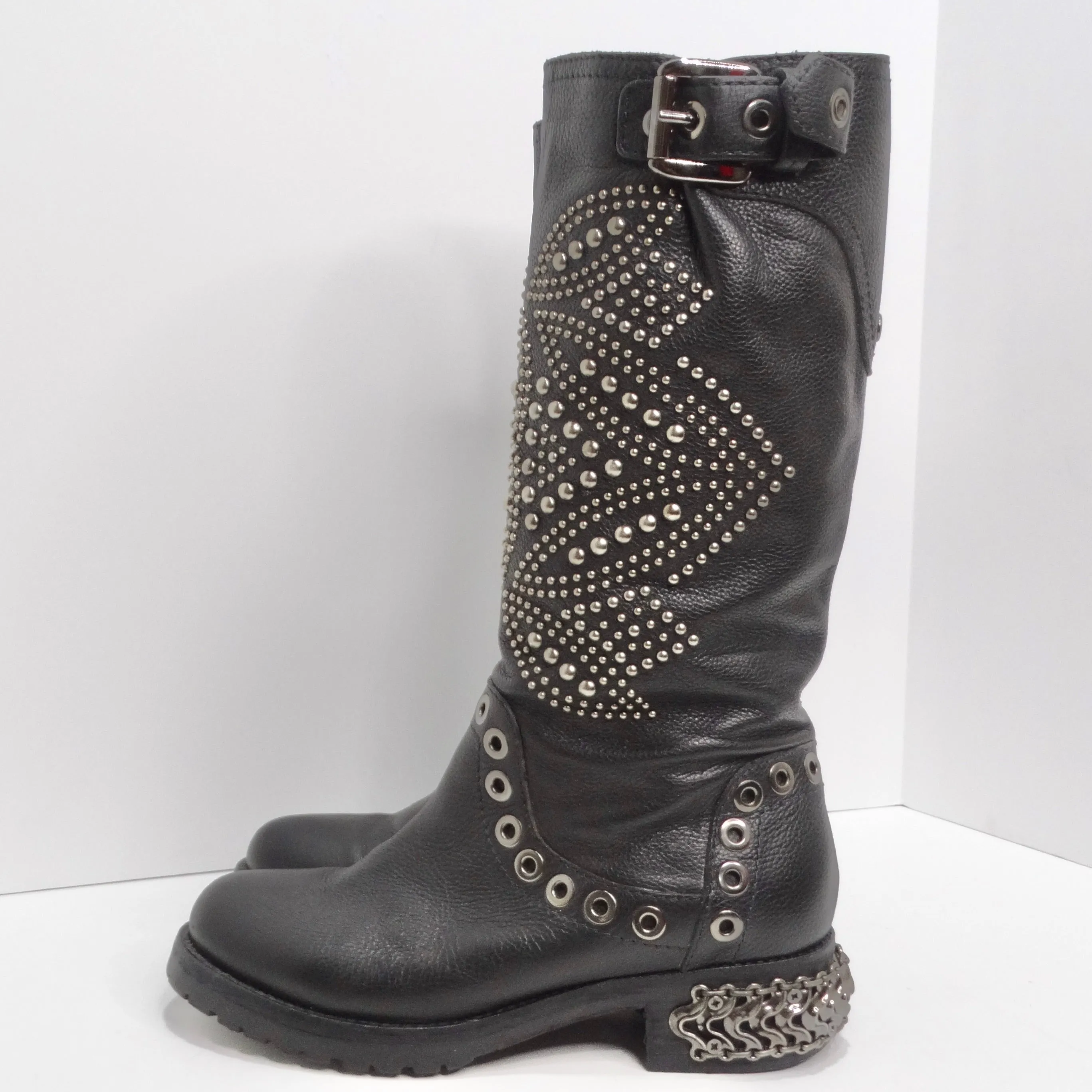 Baldan Black Leather Studded Moto Boots