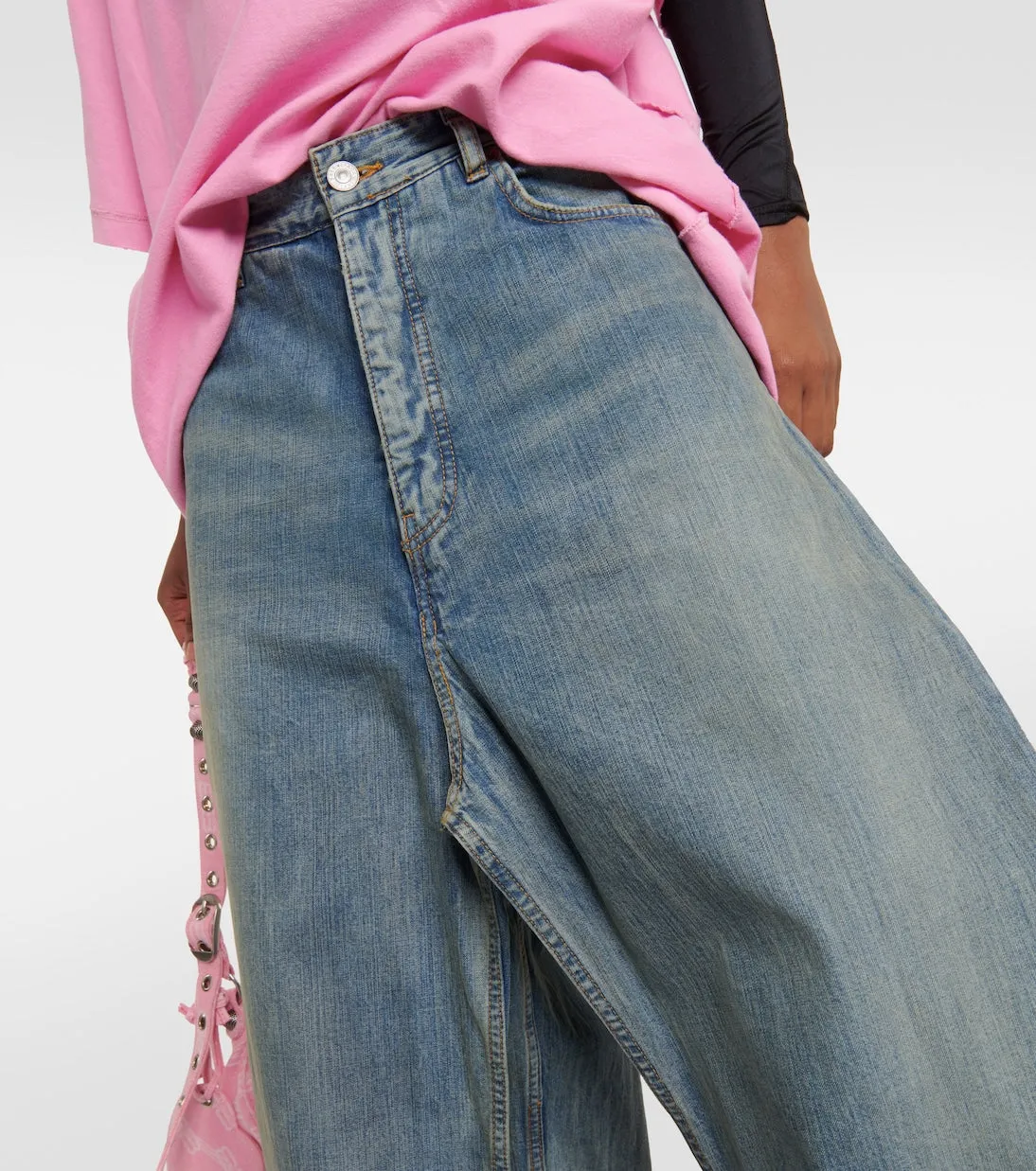Balenciaga Double Front Effect Denim Pants, Blue
