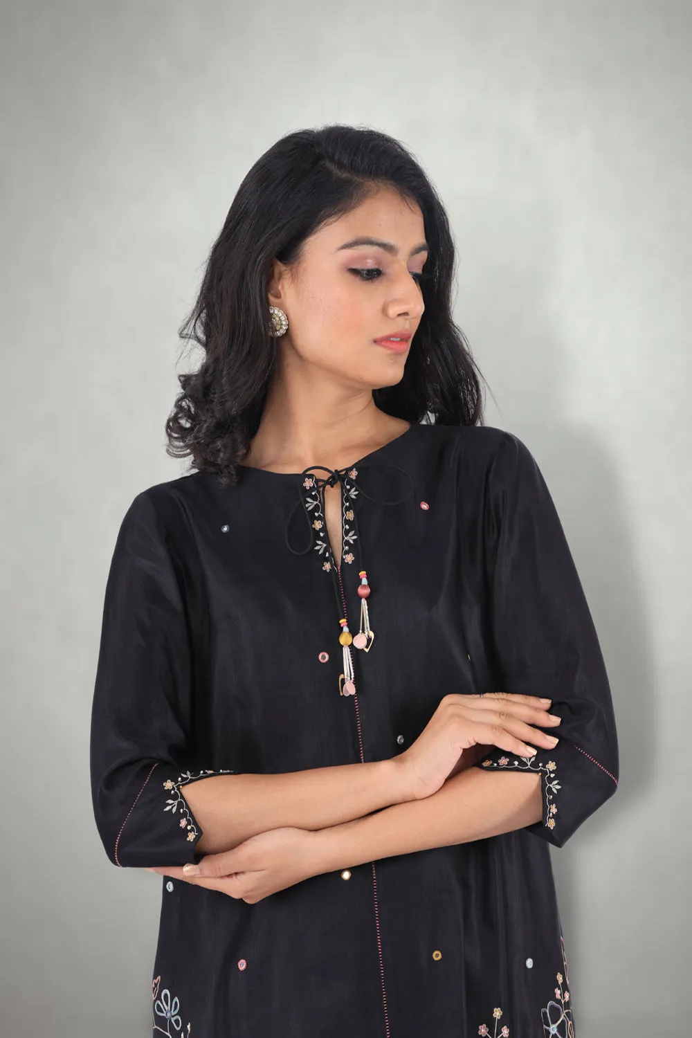 Black  Aari &  Mirror Work Suit Set