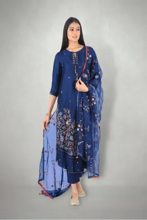 Blue Aari & Mirror Work Suit Set