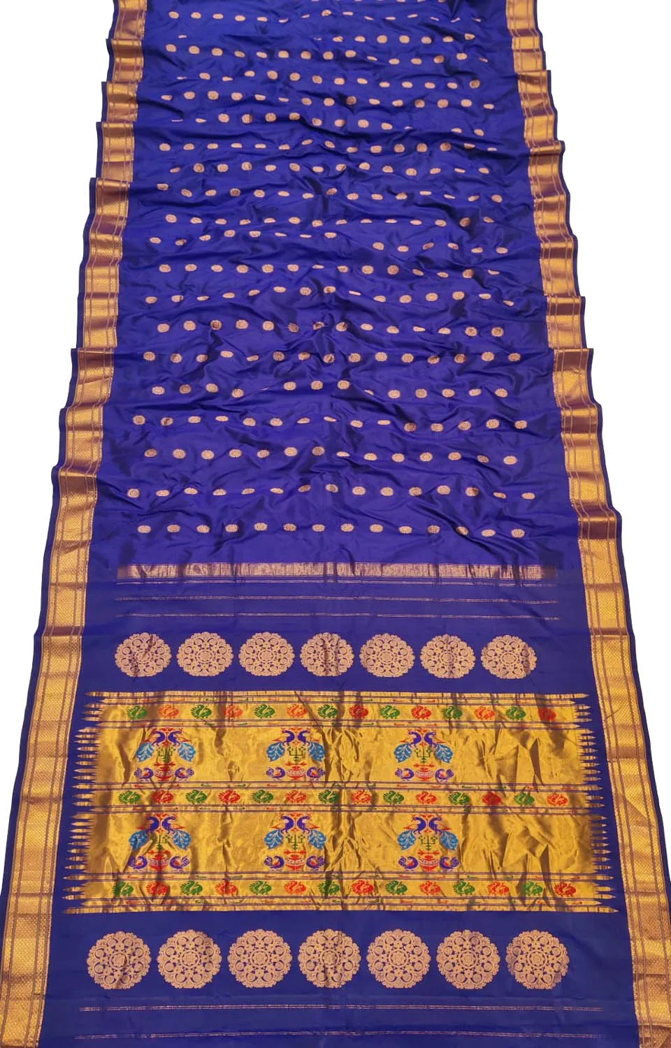 Blue Handloom Paithani Silk Peacock Design Saree - Pure Elegance