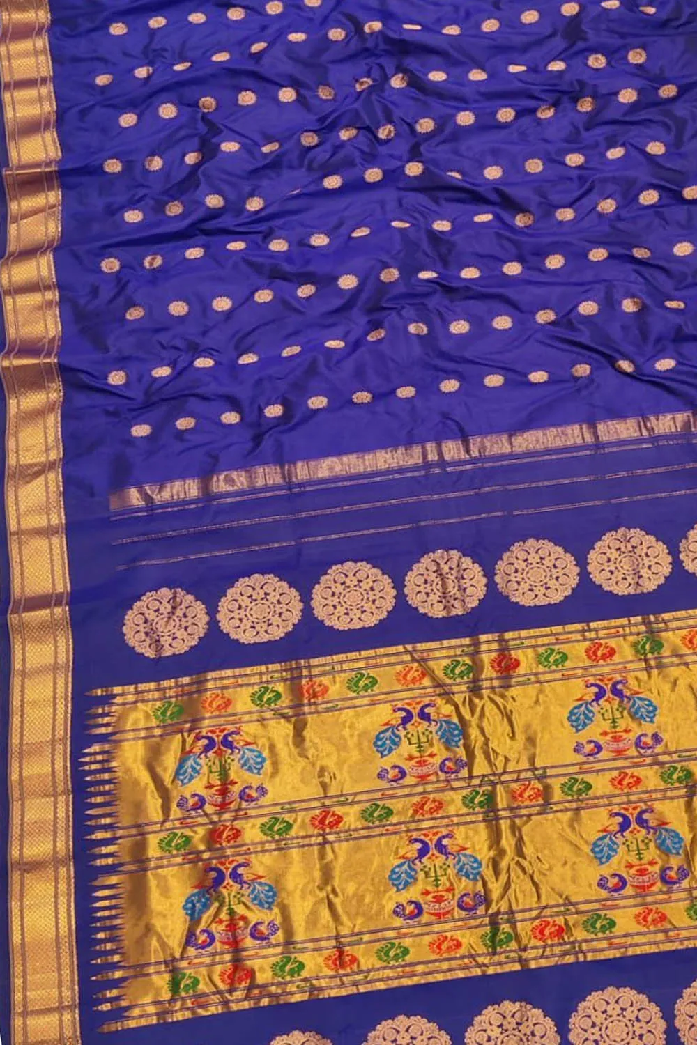 Blue Handloom Paithani Silk Peacock Design Saree - Pure Elegance