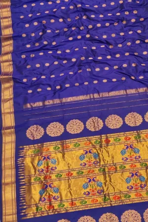 Blue Handloom Paithani Silk Peacock Design Saree - Pure Elegance
