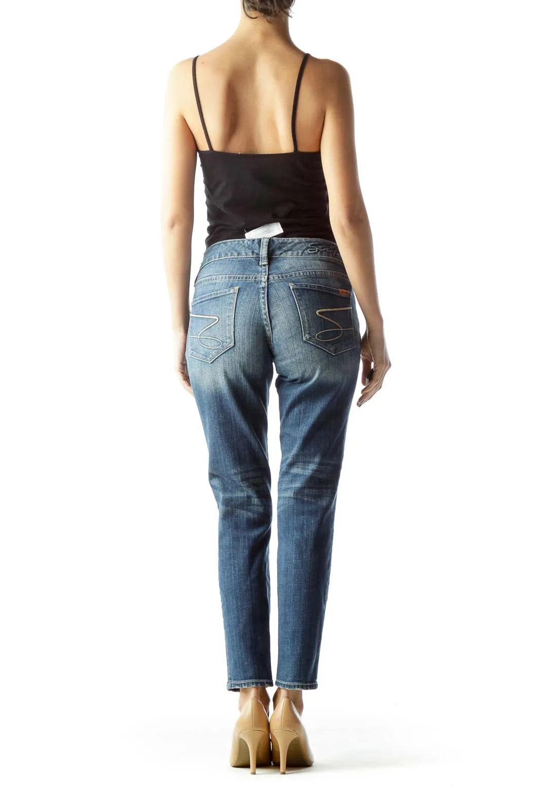 Blue Medium Wash Straight Leg Denim Jeans