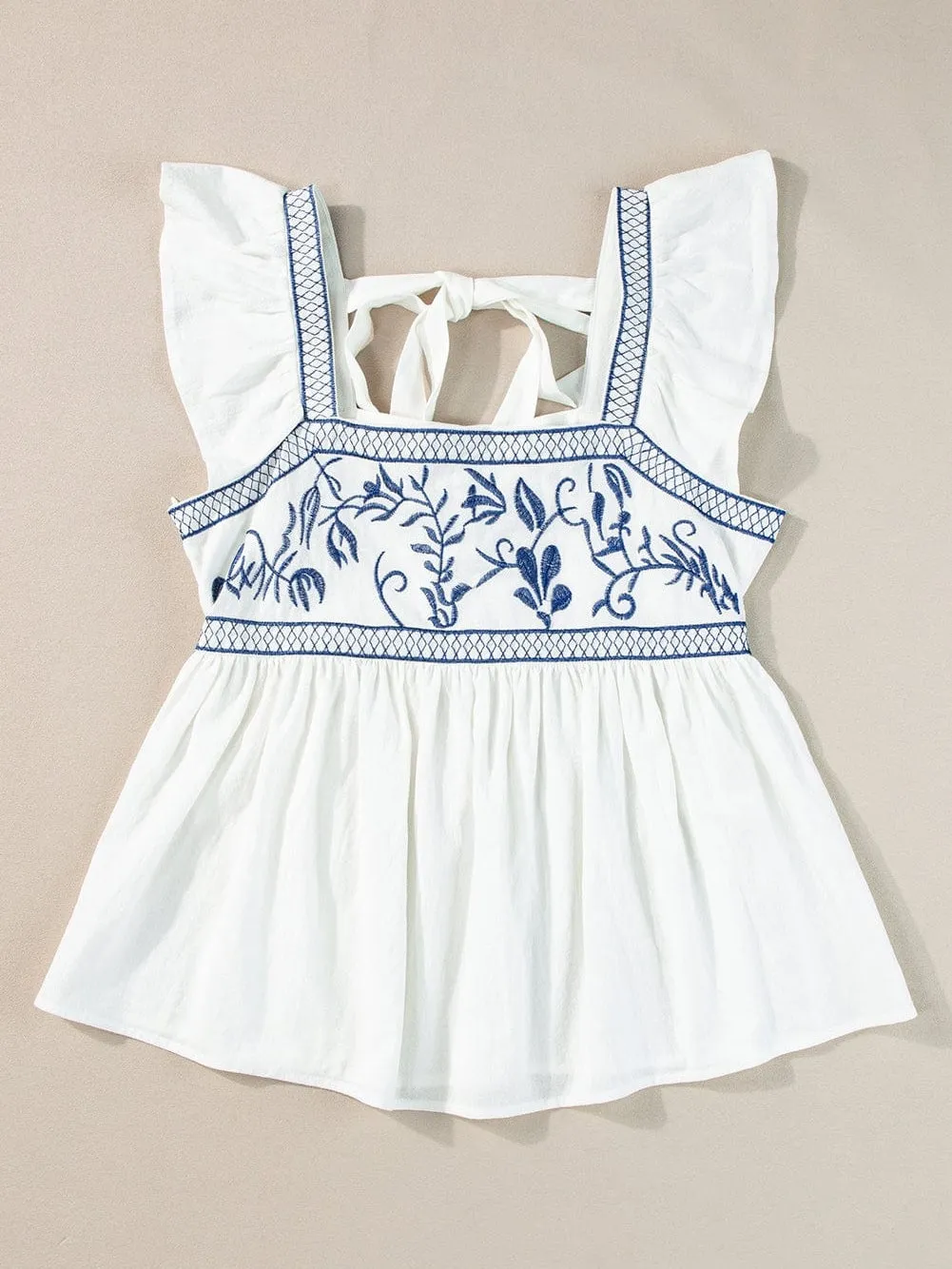 Bohemian White Embroidered Peplum Top