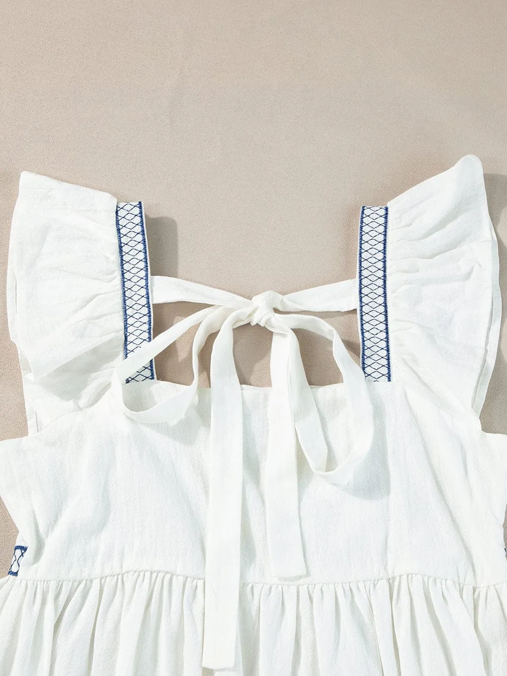 Bohemian White Embroidered Peplum Top