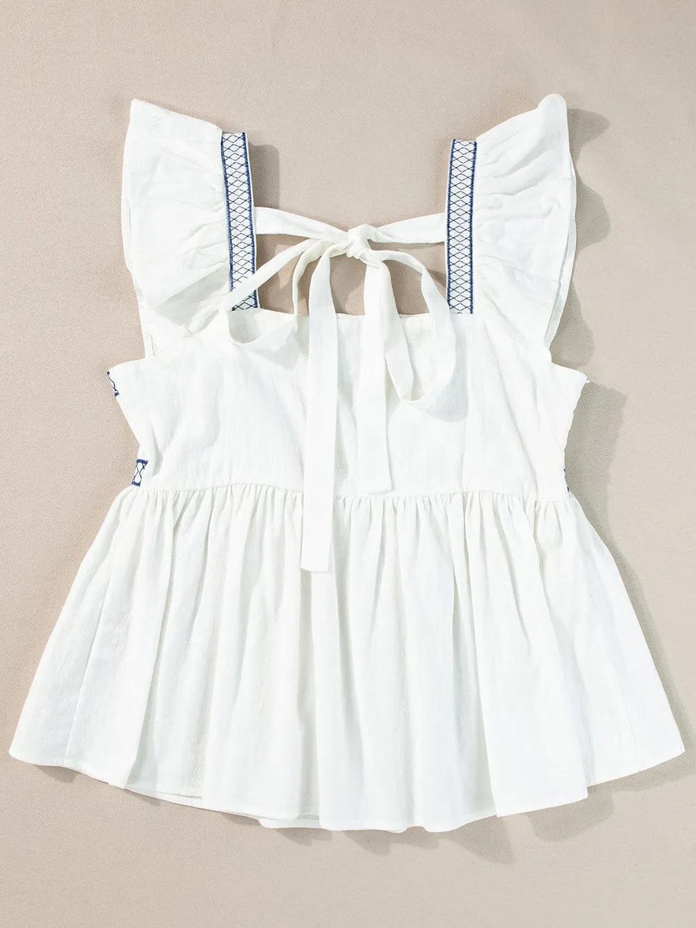 Bohemian White Embroidered Peplum Top