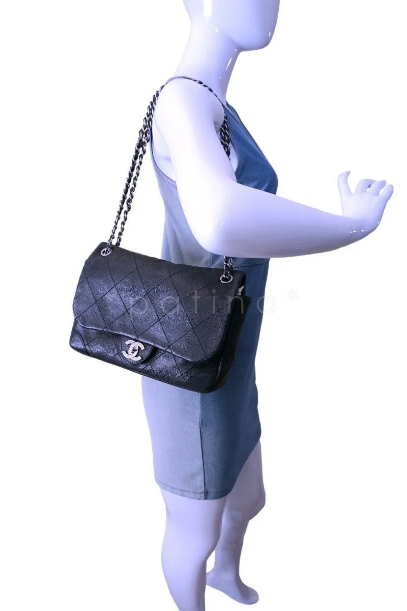 Chanel Black Distressed Caviar Outdoor Ligne Flap Bag RHW
