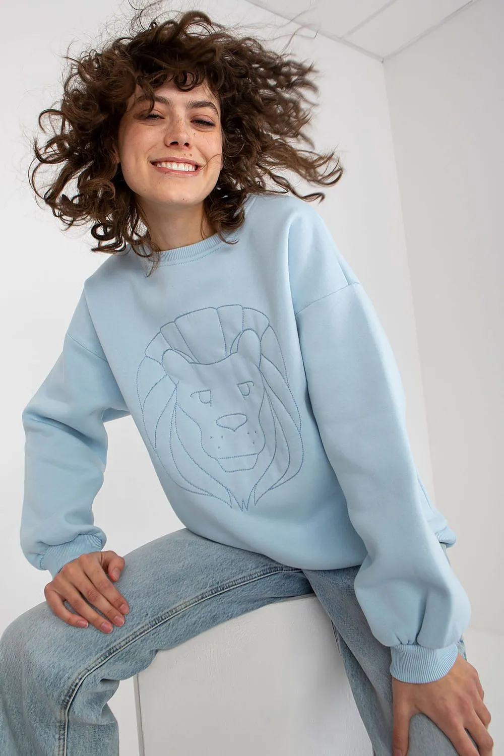 Chic Embroidered Cotton-Polyester Sweatshirt - Versatile One Size Fit