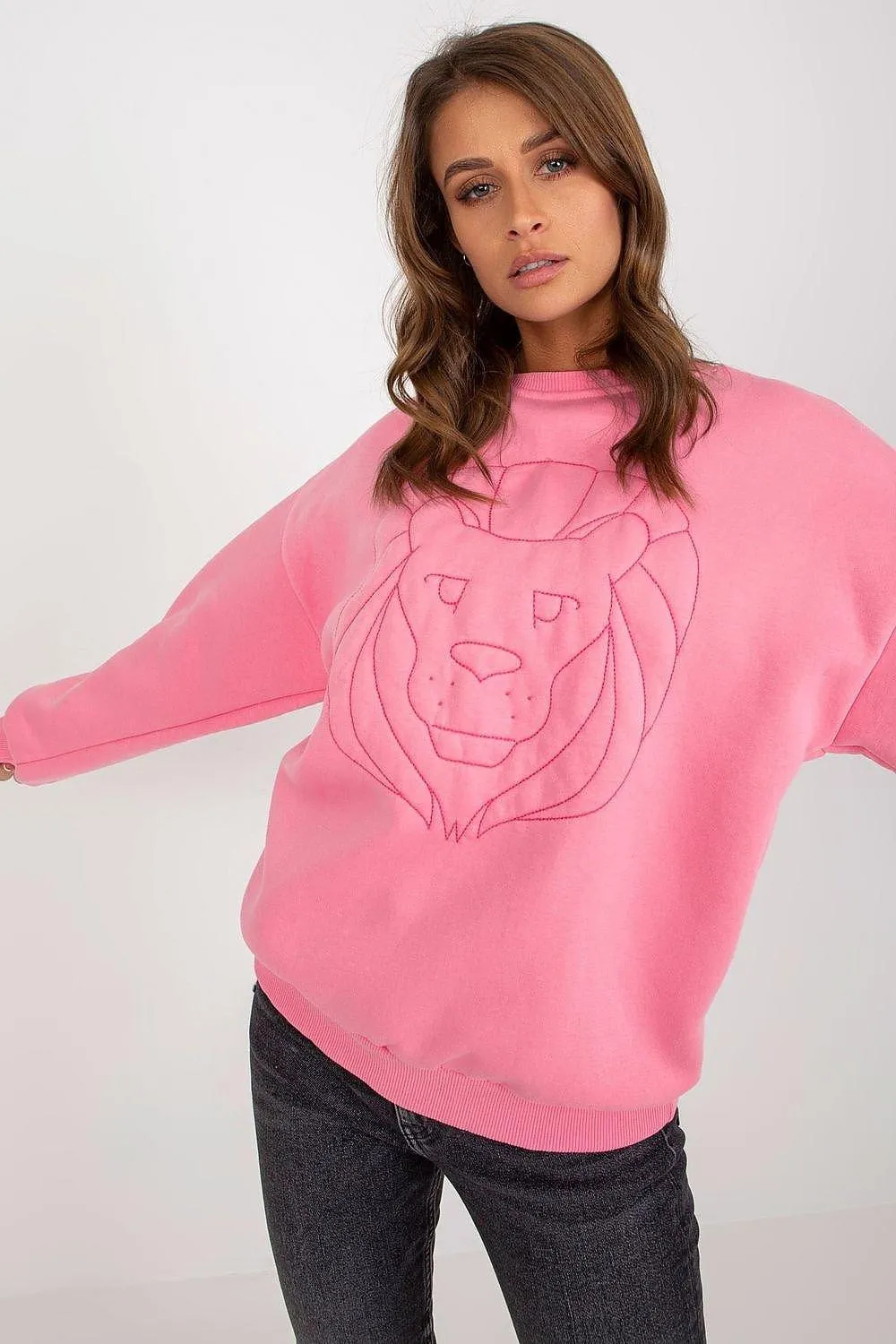 Chic Embroidered Cotton-Polyester Sweatshirt - Versatile One Size Fit