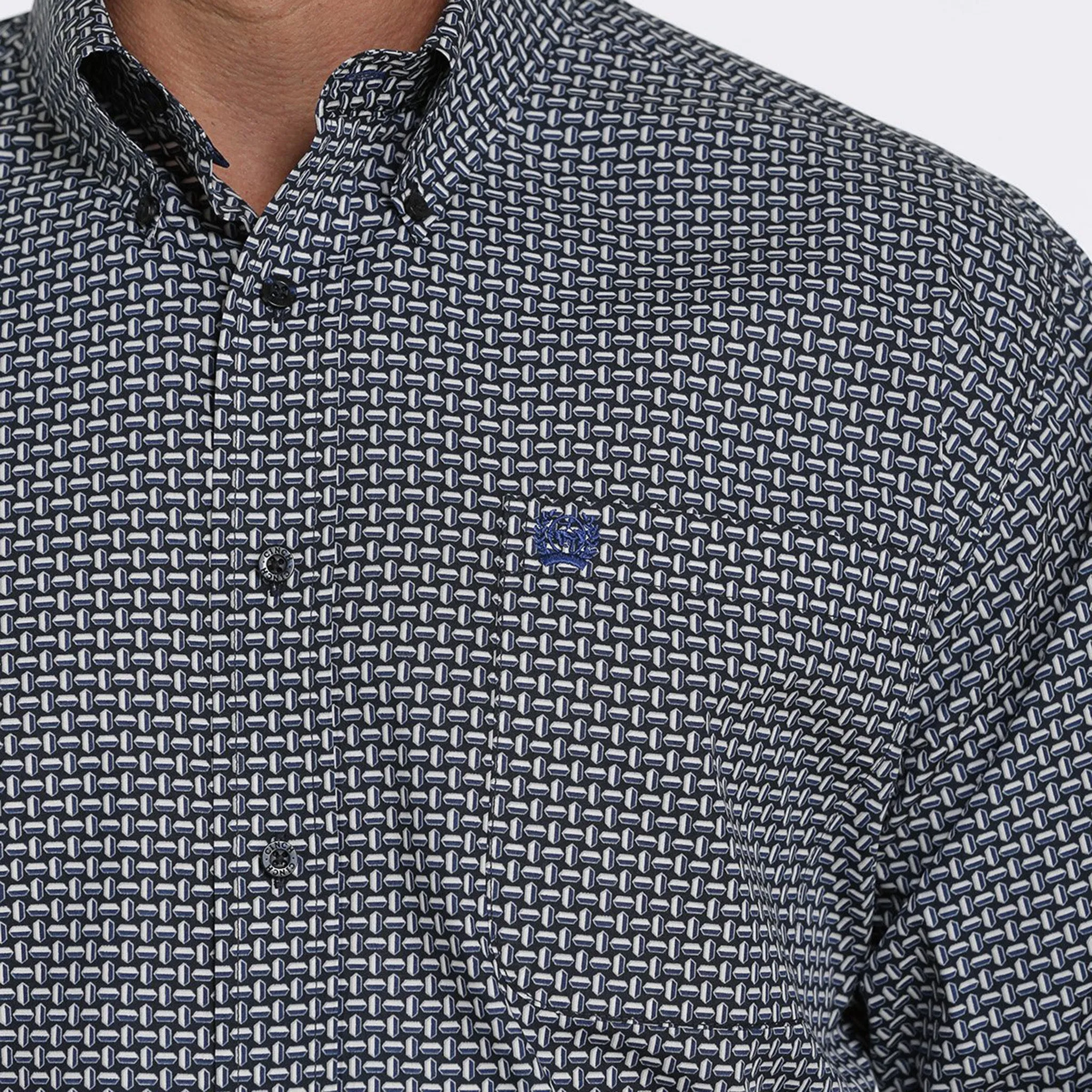 Cinch Men's Navy & White Weave Print Long Sleeve