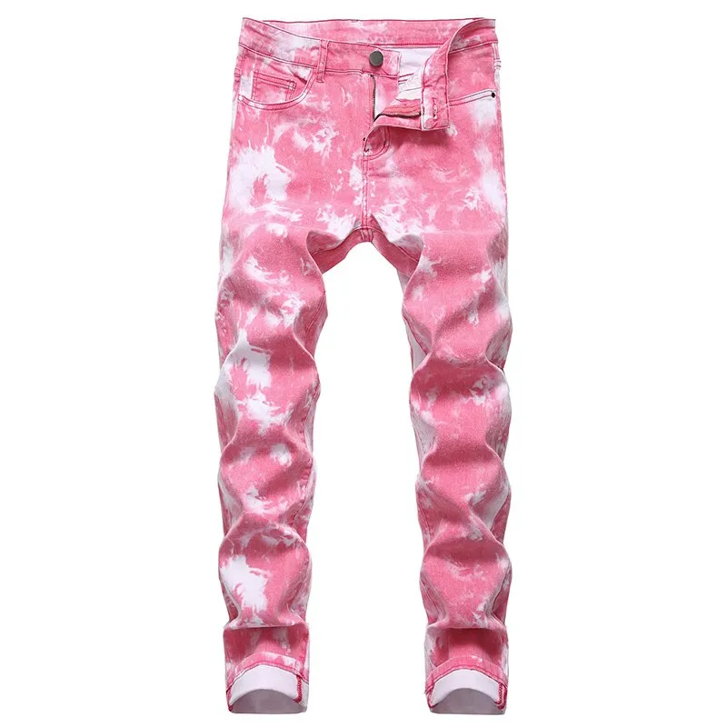 Colorful Paint Printed Slim Straight Streetwear Casual Men Jeans