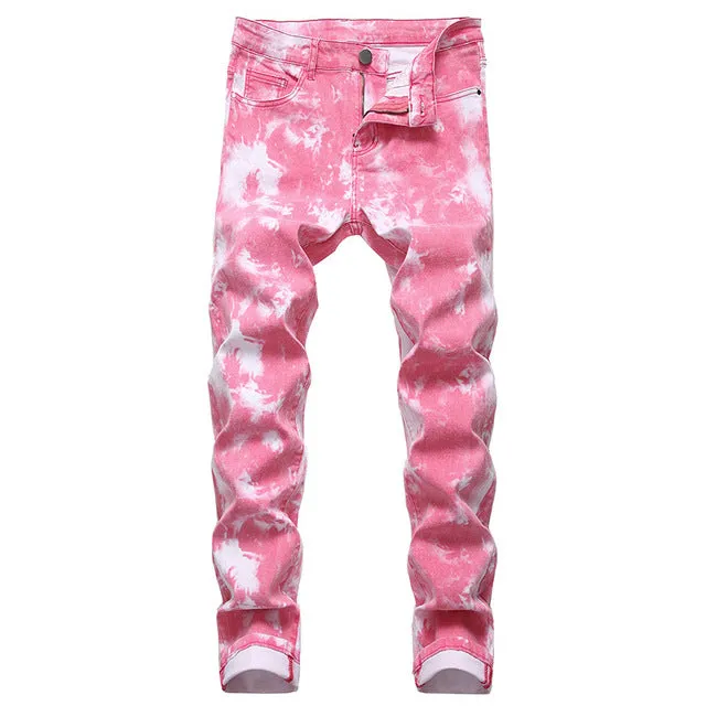 Colorful Paint Printed Slim Straight Streetwear Casual Men Jeans