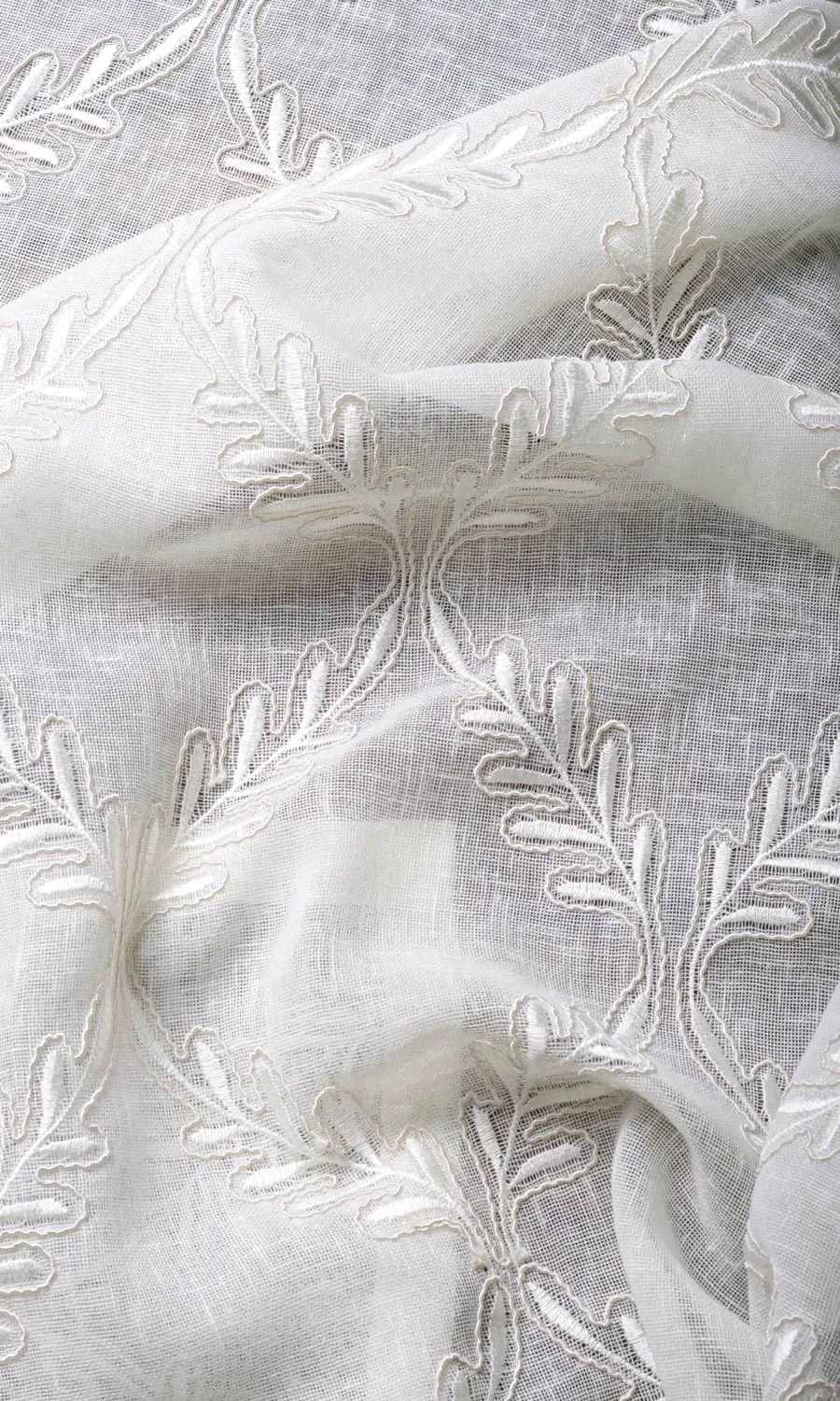 'Crisp Linen' Sheer Floral Embroidery Blinds (White/ Cream)