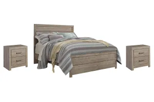 Culverbach Queen Panel Bed with 2 Nightstands in Gray