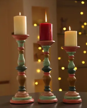 Distress Finish Hand Crafted Wooden Candle Holders | Set Of 3 | 13.5 inches , 15 inches & 17 inches