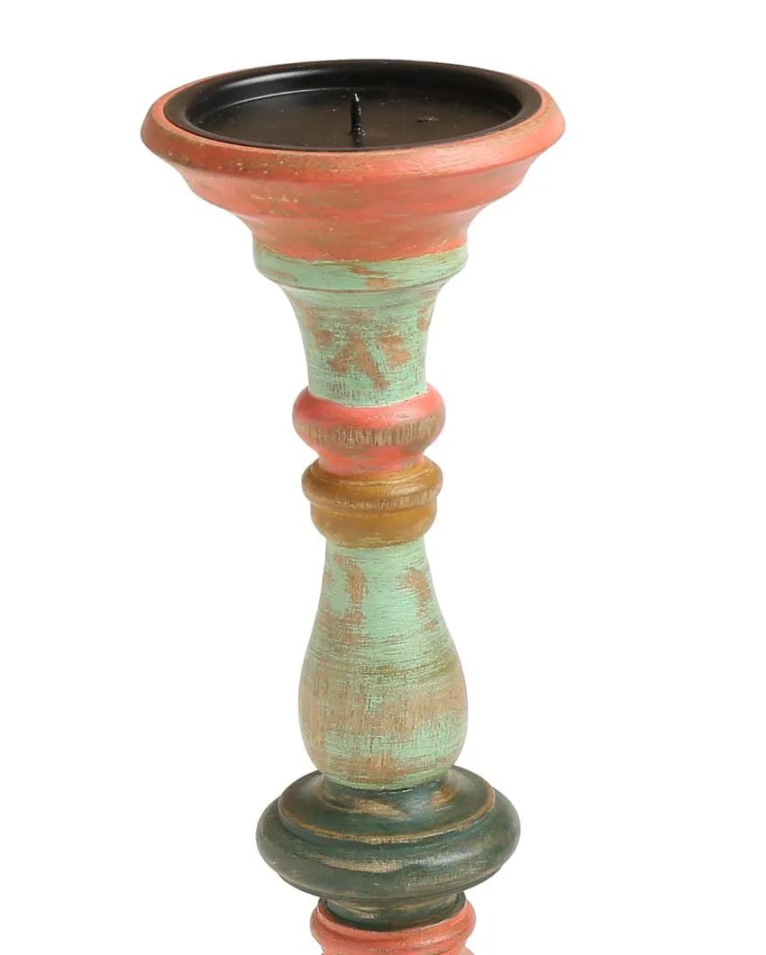 Distress Finish Hand Crafted Wooden Candle Holders | Set Of 3 | 13.5 inches , 15 inches & 17 inches