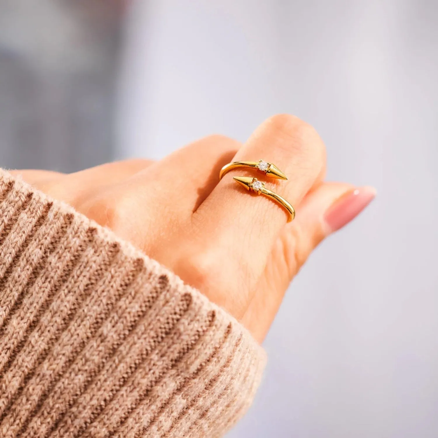 Elegant Embrace: 925 Sterling Silver Inlaid Zircon Bypass Ring