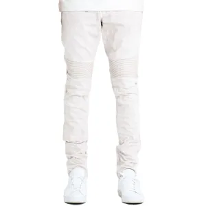 Embellish Fist Biker Denim Jeans Off White