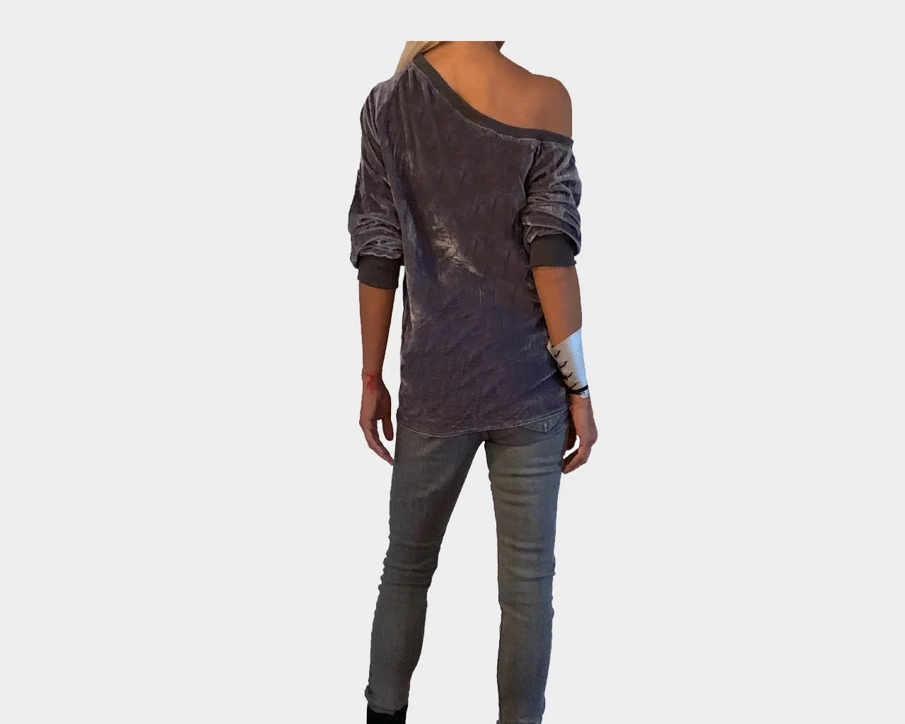 Fall Gray Velour Off Shoulder Top - The Madison Avenue