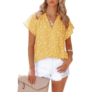 Floral Printed Casual V Neck Loose Top