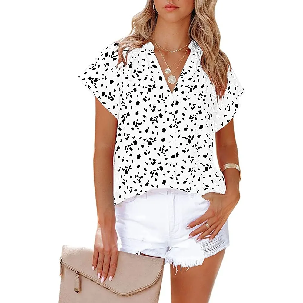Floral Printed Casual V Neck Loose Top