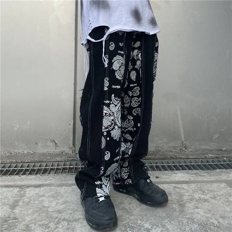 Floral Printed Loose Straight Jeans