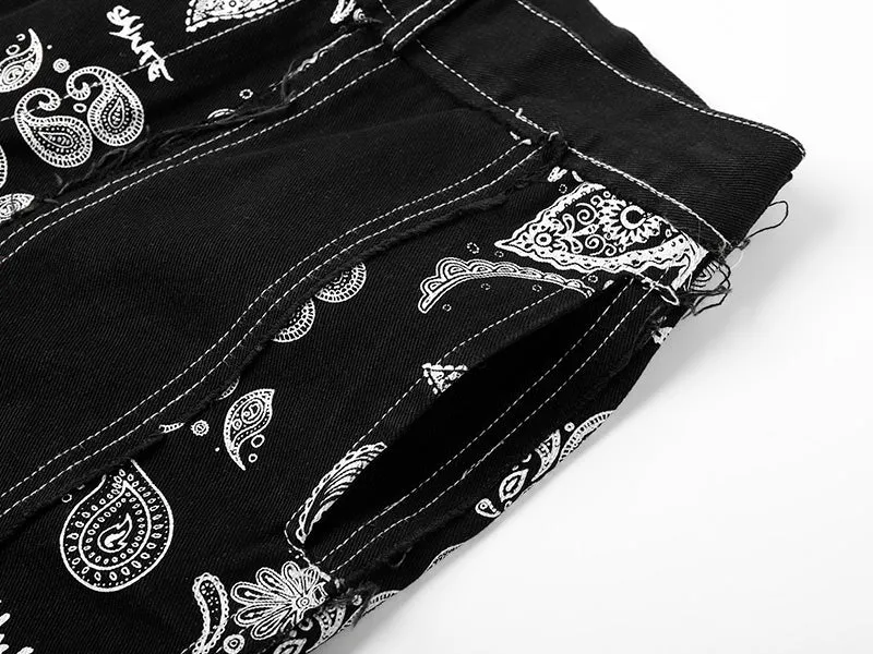 Floral Printed Loose Straight Jeans