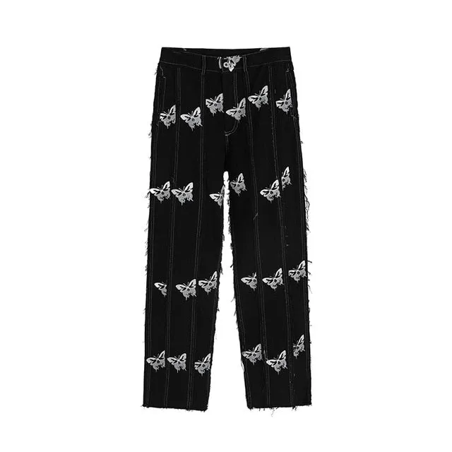 Floral Printed Loose Straight Jeans