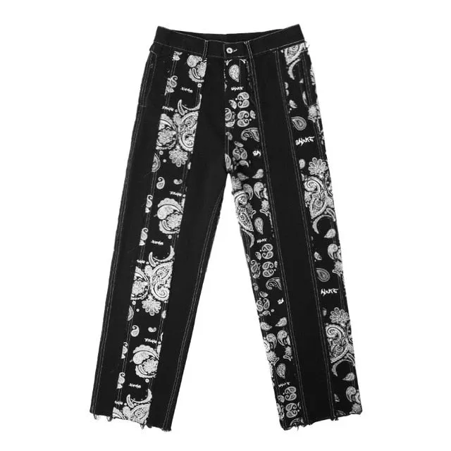 Floral Printed Loose Straight Jeans