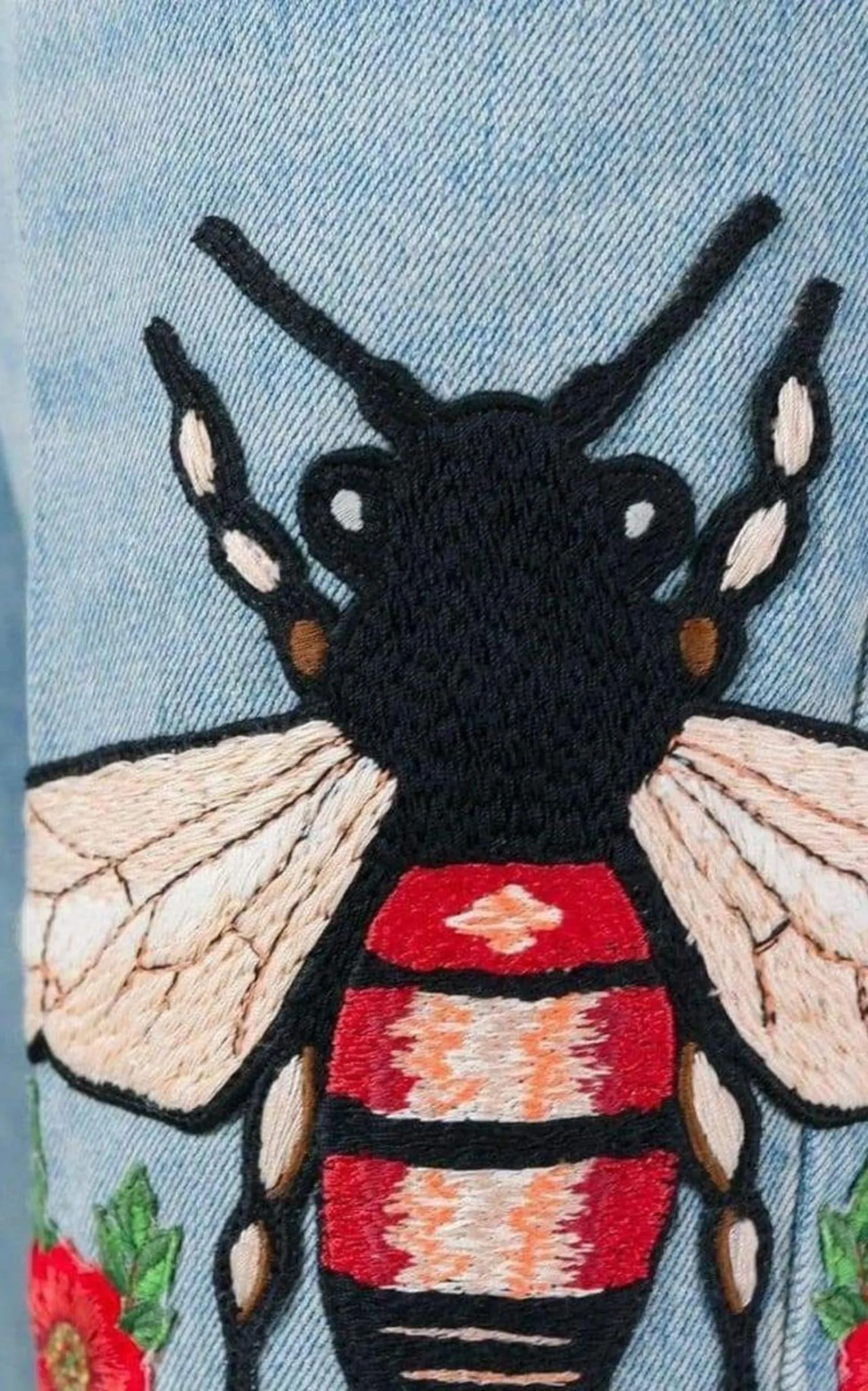 Fly Embroidered Flared Cotton Jeans