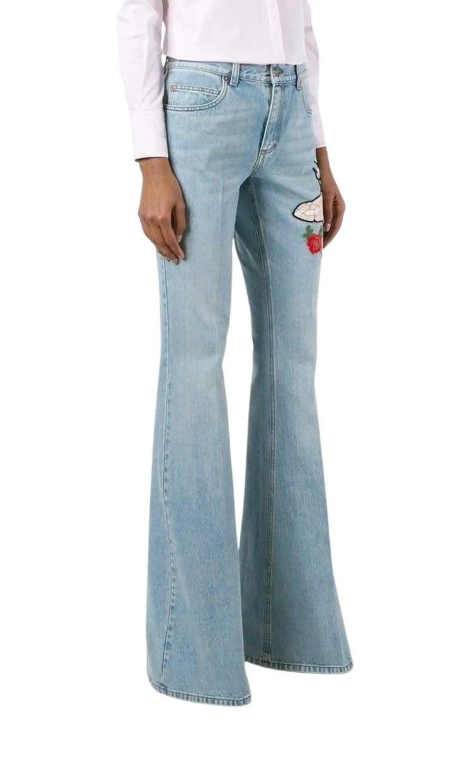 Fly Embroidered Flared Cotton Jeans