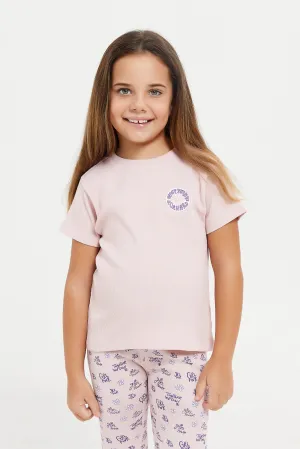 Girls Pink Placement Print RibT-Shirt