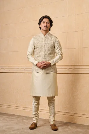 Gold All Over Embroidered Kurta Bundi Set