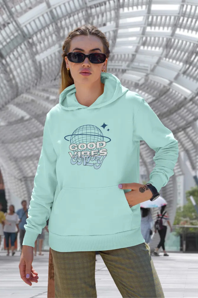 Good Vibes Only Mint Printed Hoodie for women