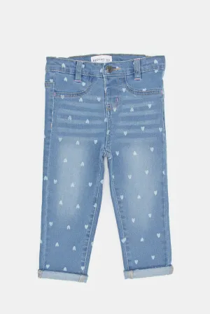 Infant Girls Blue Heart Printed Jeans