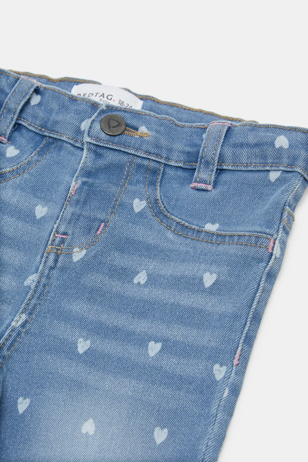 Infant Girls Blue Heart Printed Jeans