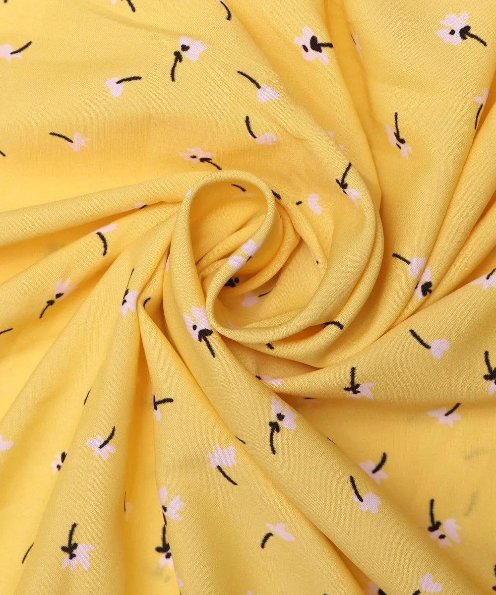 Light Yellow Floral Pattern Crepe Fabric