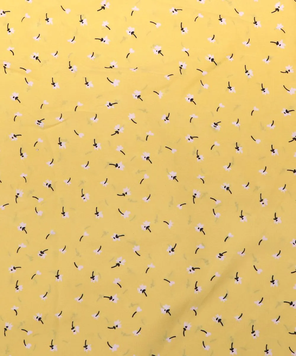 Light Yellow Floral Pattern Crepe Fabric