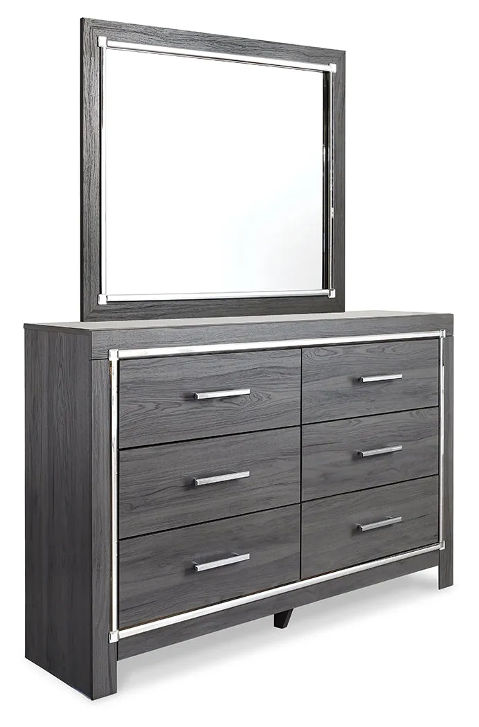 Lodanna Queen Panel Bed with Mirrored Dresser and Nightstand in Gray