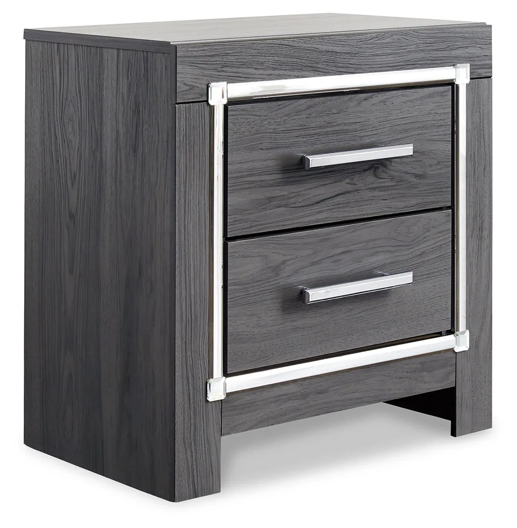 Lodanna Queen Panel Bed with Mirrored Dresser and Nightstand in Gray
